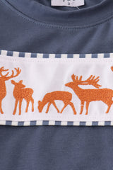 Navy deer embroidery pants set
