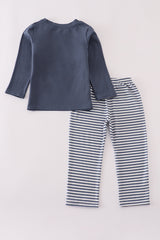 Navy deer embroidery pants set