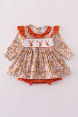 Rust floral print deer embroidery ruffle bubble
