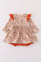 Rust floral print deer embroidery ruffle bubble