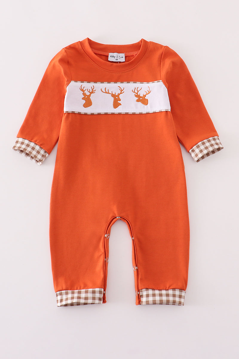 Rust deer embroidery romper