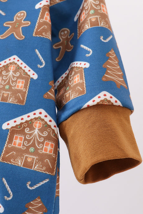 Navy gingerbread print romper