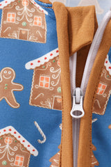 Navy gingerbread print romper