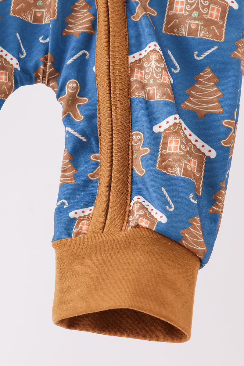 Navy gingerbread print romper
