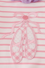Purple ballet shoes embroidery ruffle stripe romper