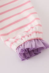 Purple ballet shoes embroidery ruffle stripe romper