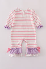 Purple ballet shoes embroidery ruffle stripe romper