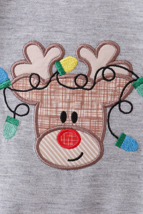 Grey reindeer applique romper