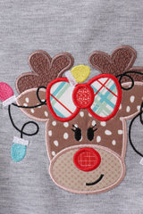 Grey reindeer applique ruffle top