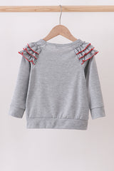 Grey reindeer applique ruffle top