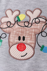 Grey reindeer applique top