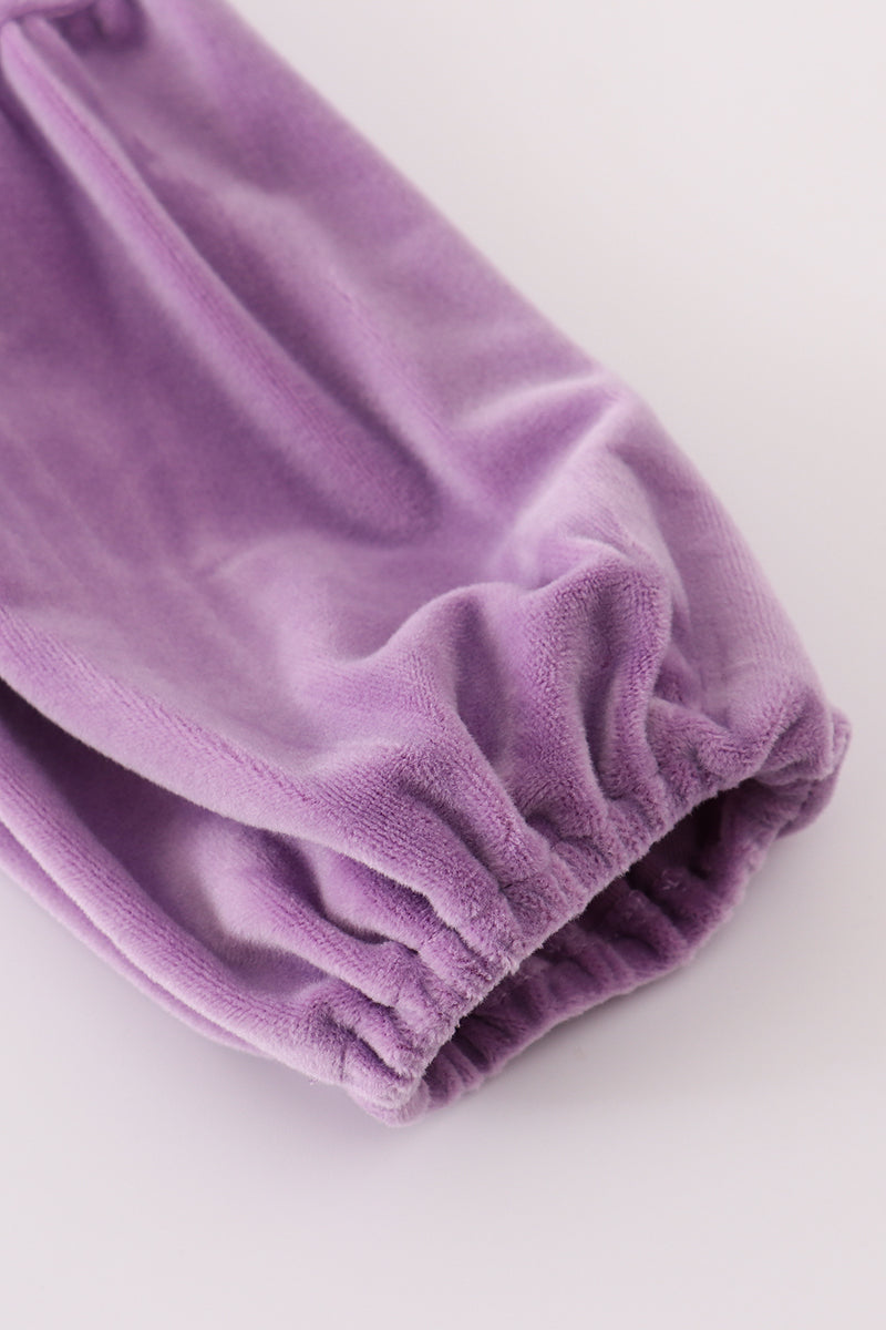 Purple butterfly print velvet dress