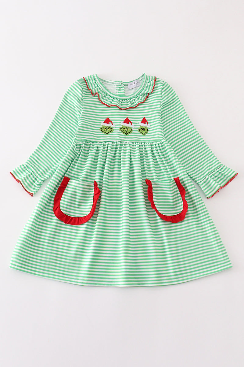 Green christmas grinch embroidery girl dress