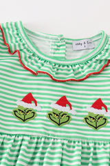 Green christmas grinch embroidery girl dress