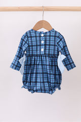 Navy nativity embroidery plaid ruffle bubble