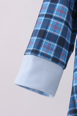 Navy nativity embroidery plaid bubble
