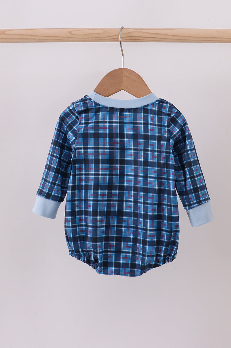 Navy nativity embroidery plaid bubble