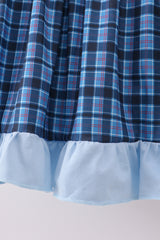 Navy nativity embroidery plaid ruffle dress