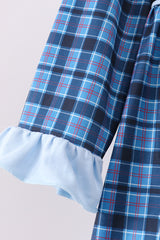 Navy nativity embroidery plaid ruffle dress