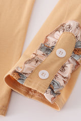 Khaki deer embroidery floral pants set