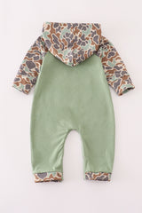 Green camouflage cow tractor applique romper