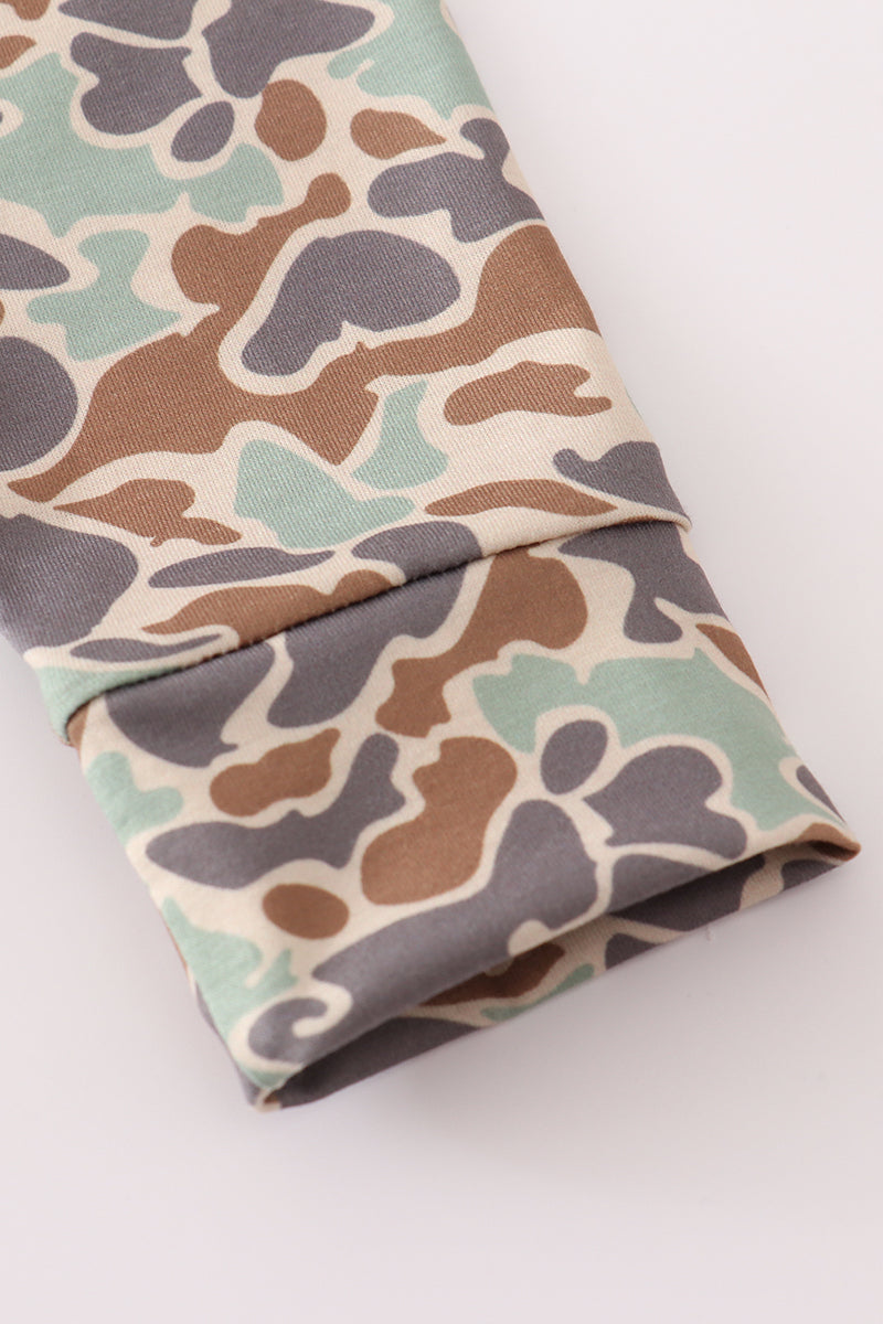 Green camouflage cow tractor applique pants set