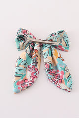 Teal floral print hair sailor bow