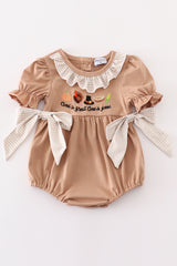 Khaki thanksgiving turkey embroidery girl bubble