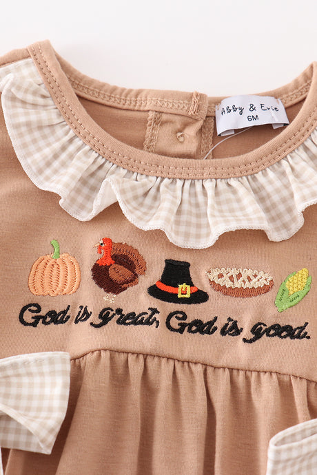 Khaki thanksgiving turkey embroidery girl bubble