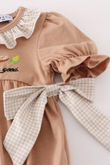 Khaki thanksgiving turkey embroidery girl bubble