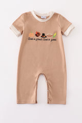 Khaki thanksgiving turkey god is great embroidery boy romper