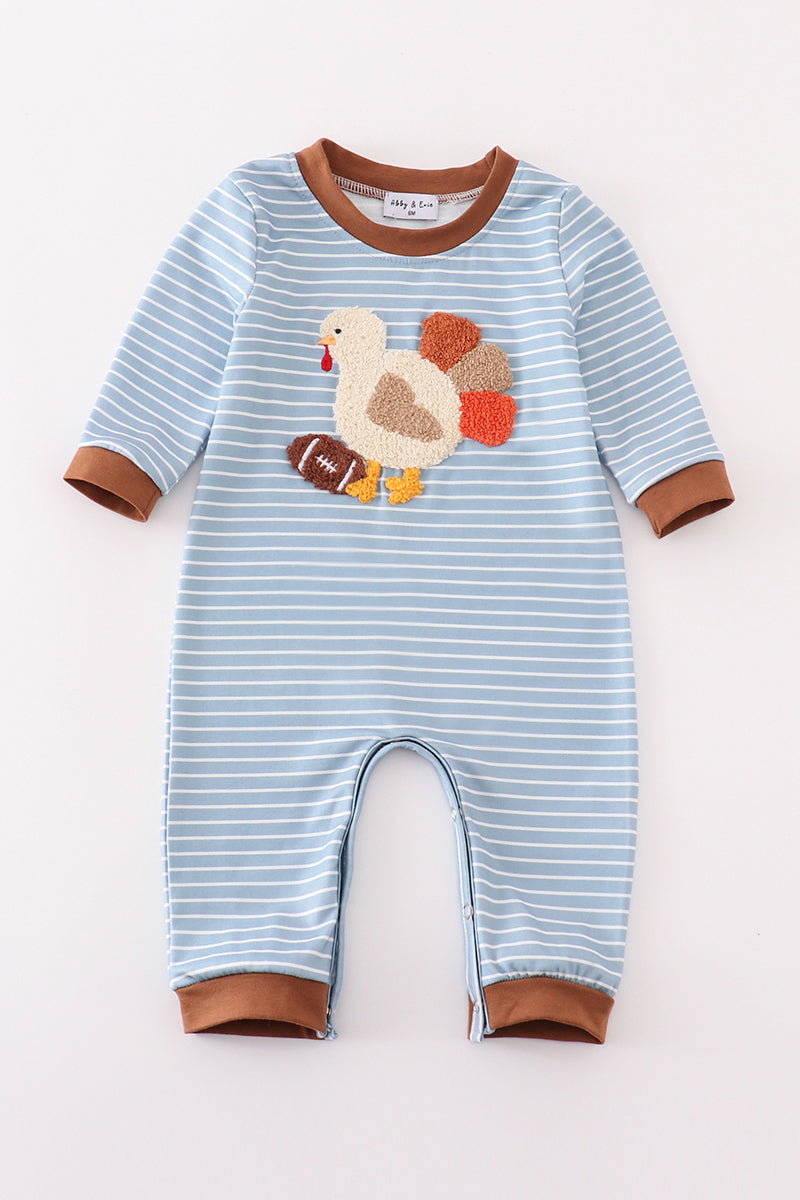 Blue stripe thanksgiving turkey french knot boy romper