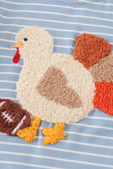 Blue stripe thanksgiving turkey french knot boy romper