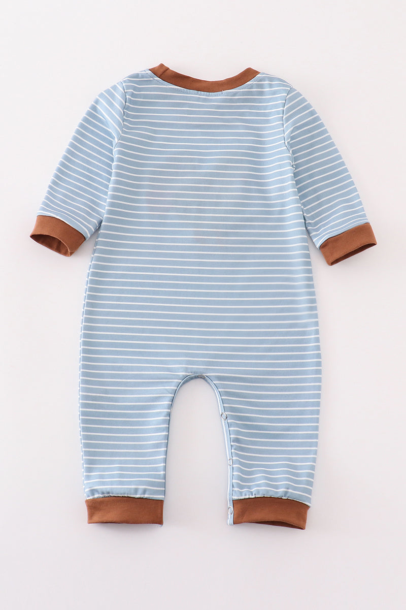 Blue stripe thanksgiving turkey french knot boy romper