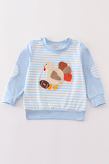 Blue stripe thanksgiving turkey french knot boy top