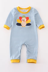 Blue stripe turkey french knot boy romper