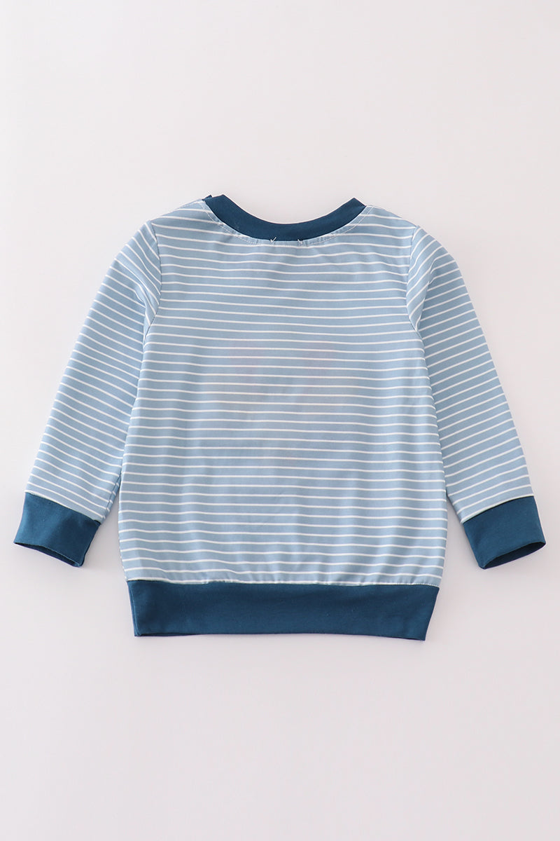 Blue stripe turkey french knot boy top