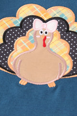 Navy thanksgiving turkey applique girl ruffle set