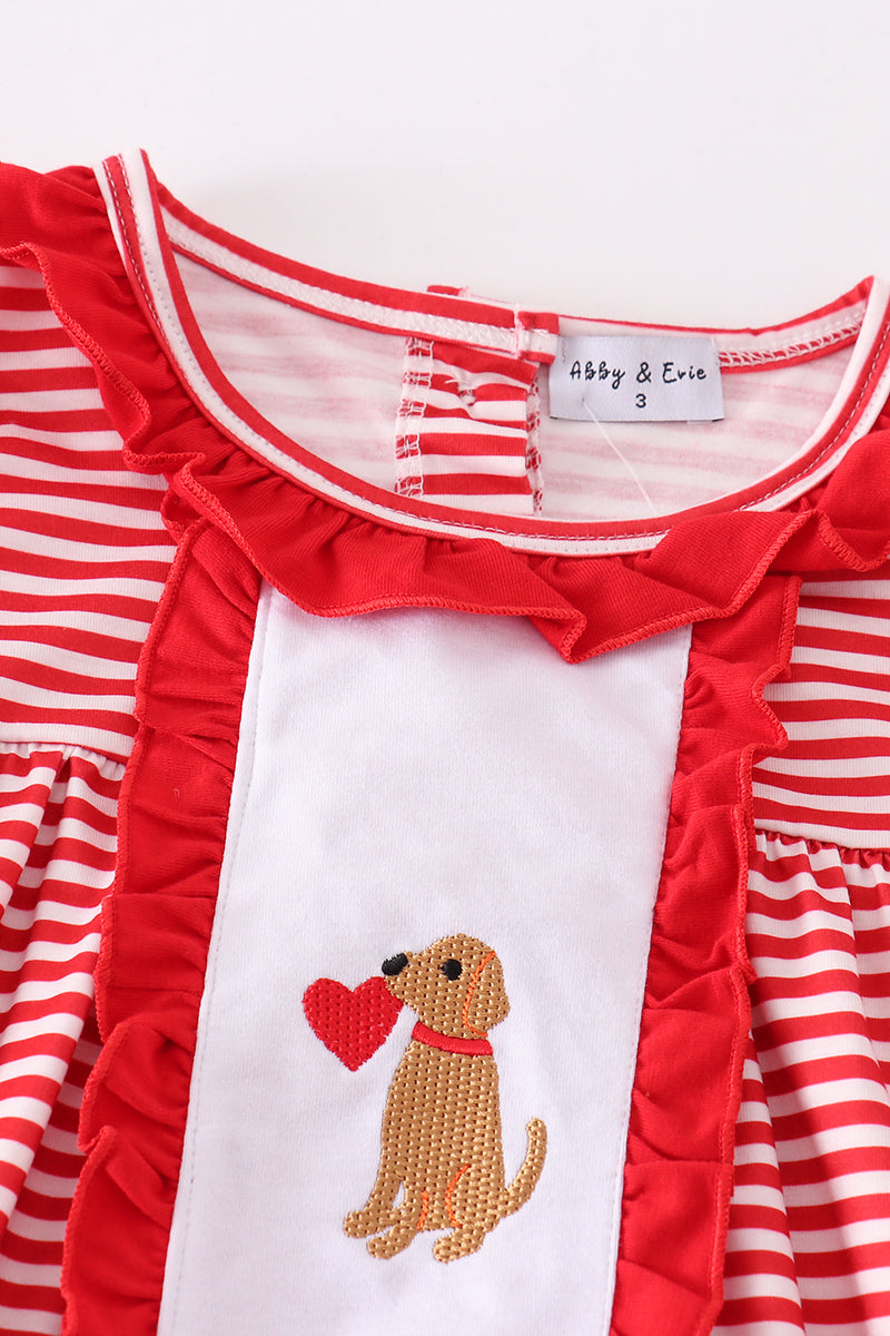 Red valentine puppy embroidery girl set