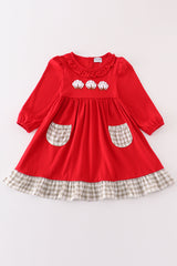 Maroon cotton french knot girl dress