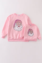 Pink christmas santa claus sequin mom&me sweatshirt