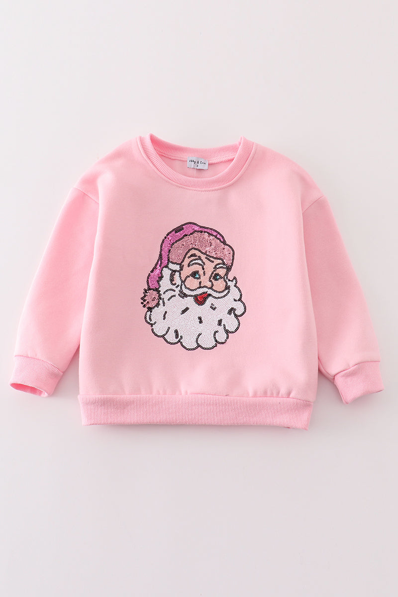 Pink christmas santa claus sequin mom&me sweatshirt