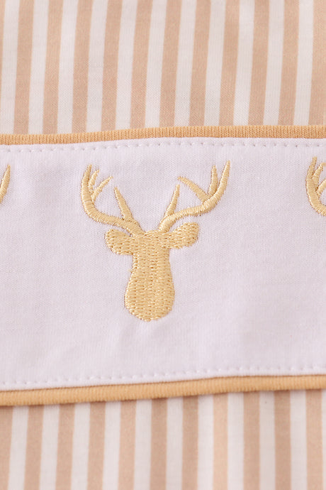 Khaki deer embroidery stripe bubble