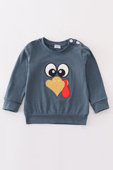 Navy thanksgiving turkey applique boy top