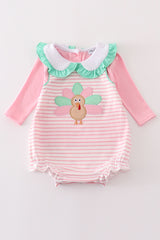 Pink stripe turkey applique 2pc girl bubble set