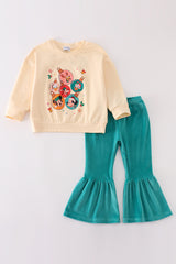 Crean christmas cartoon velvet girl pants set