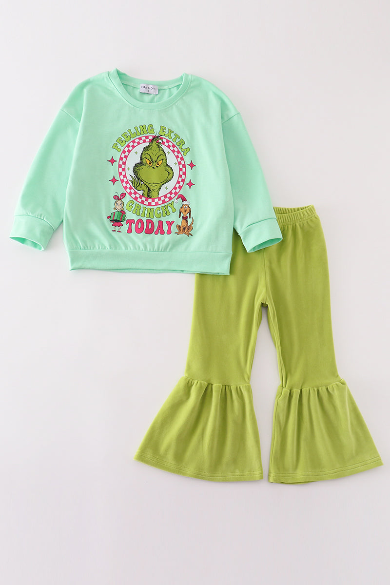 Mint christmas grinch velvet girl pants set