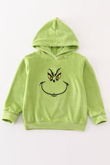 Green velvet christmas charactor embroidery girl hoodie