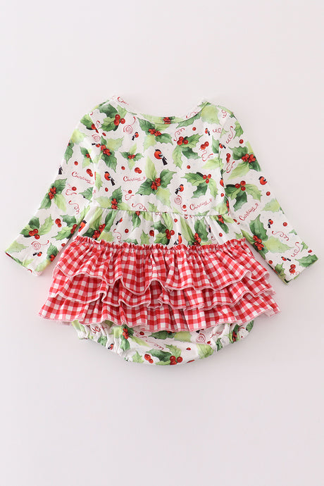 Christmas holly print girl bubble