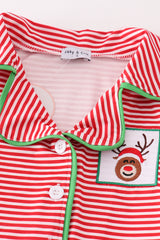 Red stripe christmas reindeer embroidery girl pajamas set